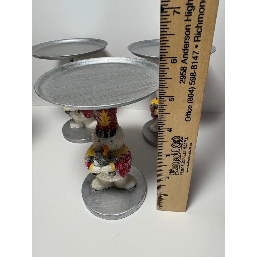 Set of 4 Snowman Nutcracker Candle Holders Silver Red Holiday Christmas Decor